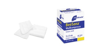 [MED0100105] BeeSana Mullkompresse steril 5 x 5cm 8-fach 50 Stk. (2 x 25 Stk.)