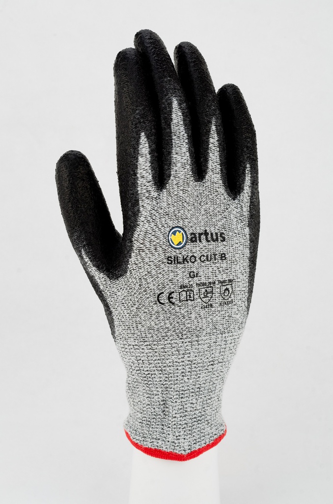 Artus Silko Cut B 10er-Pack, Arbeitshandschuhe, Montagehandschuhe, Schutzhandschuhe, Strickhandschuhe, Schnittschutzhandschuhe, weiß/schwarz meliert - Größe 9, 10, 11