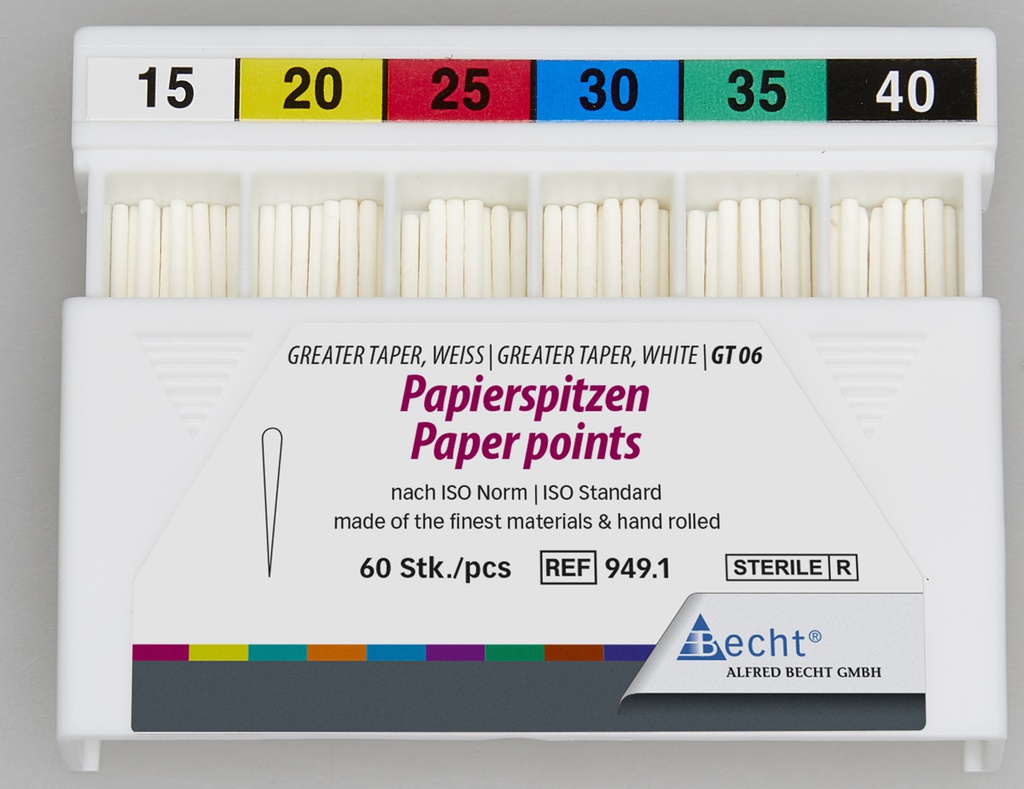 Papierspitzen, Greater Taper, GT 06, ISO 15-40, 60 Stk.