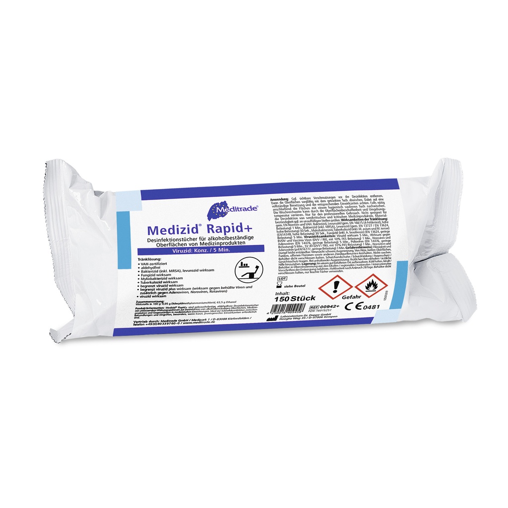 Medizid Rapid+ Desinfektionstücher 15x18 cm Nachfüllpackung 150 Stk.